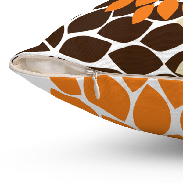 Floral Throw Pillow Cover, Orange and Brown Accent Pillow, Brown Orange Flower Pillow Cover, Couch Cushion, Brown Bedroom Decor - PIL86