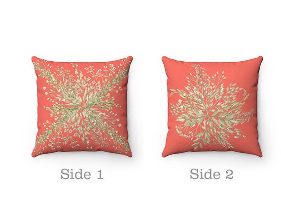 Floral Pillow Cover, Coral Throw Pillow, Couch Pillow, Flower Pillow Case, Girl Nursery Pillow, Coral Flower Bedding, Cottage Decor - PIL84