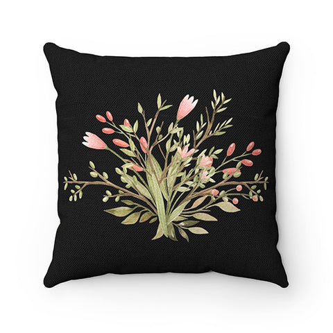 Floral Pillow Cover, Black Throw Pillow, Couch Pillow, Flower Pillow Case, Girl Nursery Pillow, Black Flower Bedding, Cottage Decor - PIL83