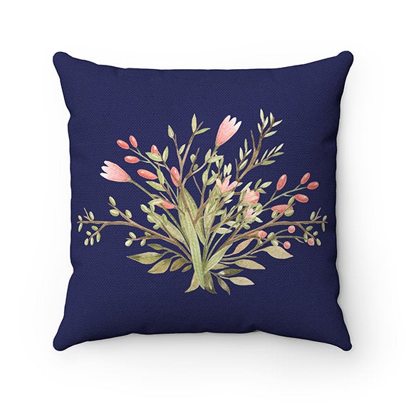 Floral Pillow Cover, Blue Throw Pillow, Couch Pillow, Flower Pillow Case, Girl Nursery Pillow, Blue Flower Bedding, Cottage Decor - PIL82