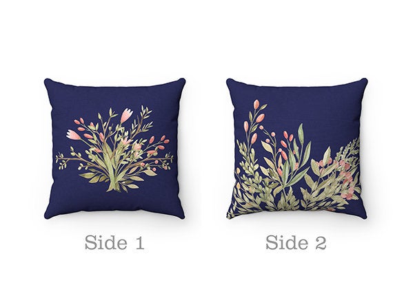 Floral Pillow Cover, Blue Throw Pillow, Couch Pillow, Flower Pillow Case, Girl Nursery Pillow, Blue Flower Bedding, Cottage Decor - PIL82