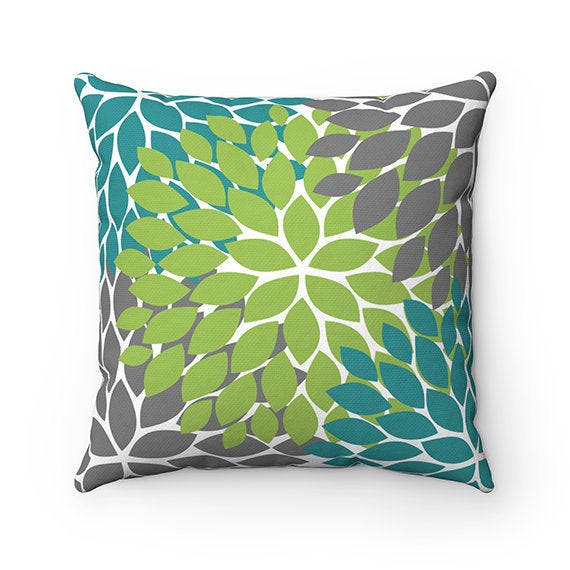 Teal Green Gray Pillow Covers, Flower Burst Pillow Cover, Throw Pillow Cover, Accent Pillow, Modern Home Decor, Nursery Pillow - PIL78