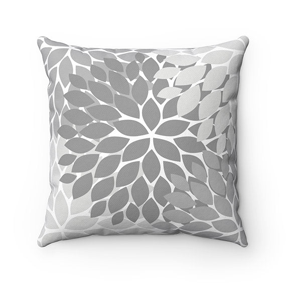 Gray Throw Pillow Cover, Gray White Floral Accent Pillow, Couch Cushion, Gray Home Decor, Flower Pillow Cover, Floral Toss Pillow - PIL74