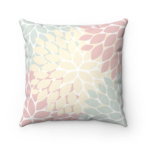 Shabby Chic Flower Burst Pillow Cover, Square Throw Pillow, Accent Pillow, Shabby Chic Decor, Nursery Pillow, Green Pink Pillow Cover -PIL71