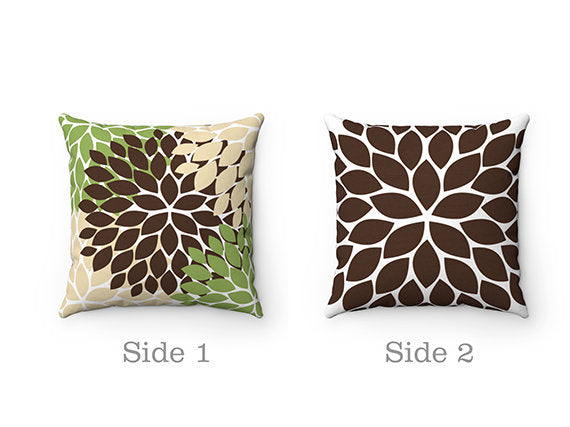 Brown and Green Pillow Covers, Flower Burst Pillow Cover, Throw Pillow Cover, Accent Pillow, Modern Home Decor, Nursery Pillow - PIL69