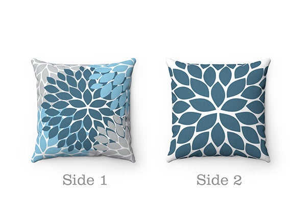 Blue, Teal & Gray Flower Burst Decorative Throw Pillow - PIL68