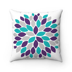 Purple Teal Gray Pillow Cover, Flower Throw Pillow Case, Aqua and Purple Nursery Pillow, Rocking Chair Pillow, Flower Bedding - PIL62