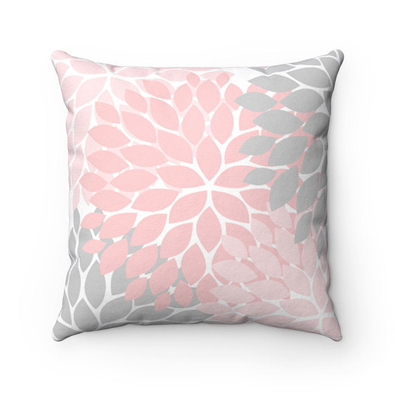 Pink Gray Pillow Cover, Baby Girls Nursery Throw Pillow, Floral Pillow Case, Pink Accent Pillow, Couch Cushion, Rocking Chair Pillow - PIL59