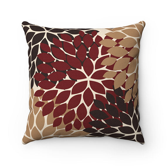 Flower Burst Pillow Covers, Brown and Red Pillows, Throw Pillow Cover, Accent Pillow, Modern Home Decor, Red and Brown Bedroom - PIL45