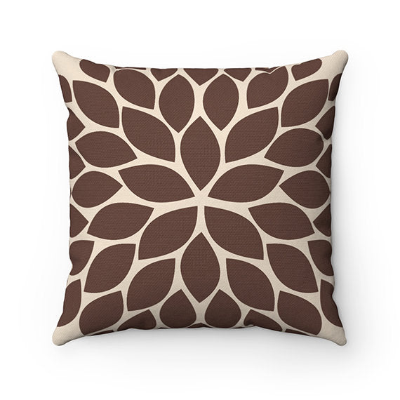 Brown, Tan & White Flower Burst Decorative Throw Pillow - PIL43