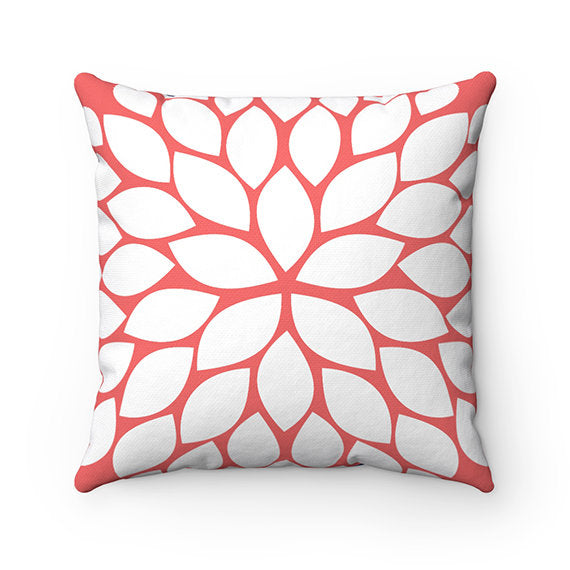 Flower Burst Pillow Cover, Made in USA Throw Pillow Cover, Accent Pillow, Modern Home Decor, Coral Navy Pillow Cover, Nursery Pillow - PIL42