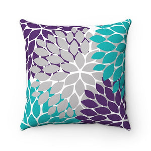 Throw Pillow Cover, Purple Teal Gray, Flower Burst Pillow Cover, Accent Pillow, Modern Home Decor, Aqua and Purple Pillow Cover - PIL40