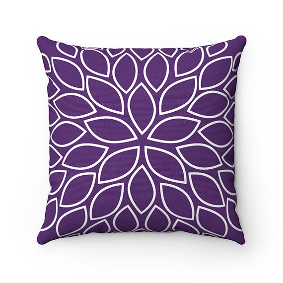 Throw Pillow Cover, Purple Teal Gray, Flower Burst Pillow Cover, Accent Pillow, Modern Home Decor, Aqua and Purple Pillow Cover - PIL40