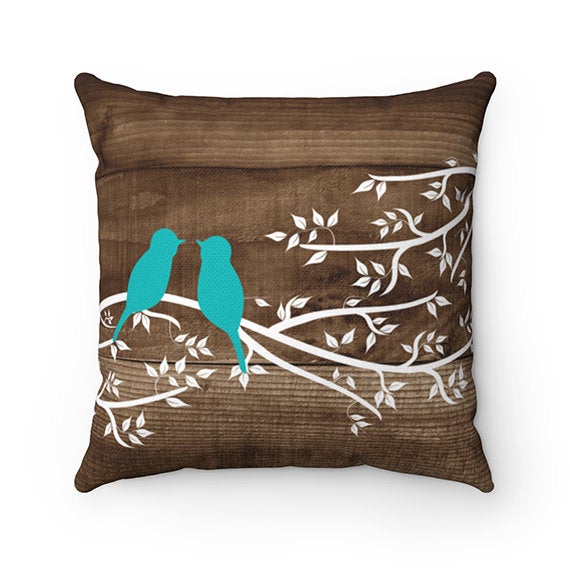 Rustic Pillow Cover, Love Birds Personalized Throw Pillow Cover, Monogram Accent Pillow, Farmhouse Decor Bedroom, Polyester Pillow - PIL31