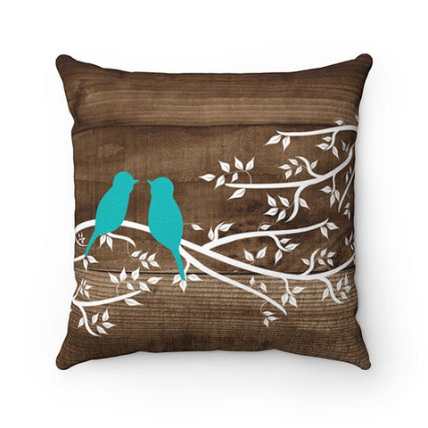 Rustic Pillow Cover, Love Birds Personalized Throw Pillow Cover, Monogram Accent Pillow, Farmhouse Decor Bedroom, Polyester Pillow - PIL31
