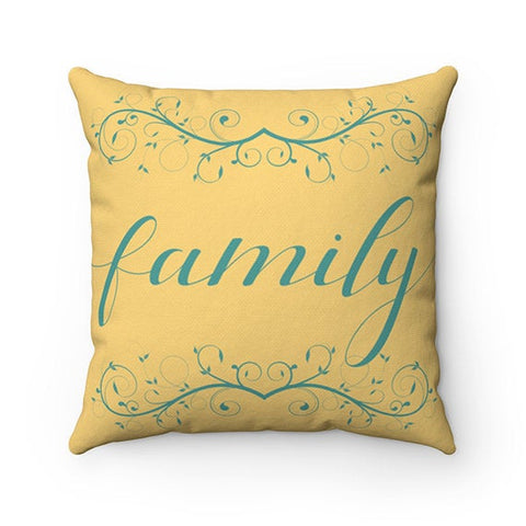 Mustard Yellow and Teal Throw Pillow Covers, Made in USA, Love Pillow, Family Pillow, Housewarming Gift, Decorative Accent Pillows - PIL26