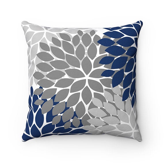 Shades of Gray & Blue Flower Burst Decorative Throw Pillow - PIL19