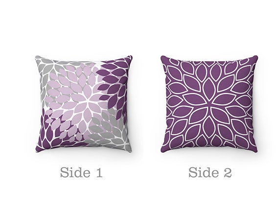 Flower Burst Pillow Cover, 18x18 Throw Pillow Cover, Accent Pillow, Modern Home Decor, Nursery Pillow, Purple Gray Pillow Cover - PIL18
