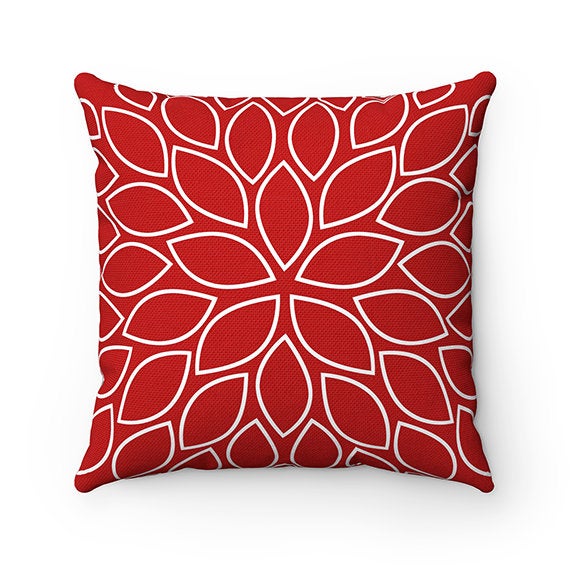 Throw Pillow Cover, Red Black Gray, Flower Burst Pillow Cover, Accent Pillow, Modern Home Decor, Red Gray Pillow Cover - PIL17