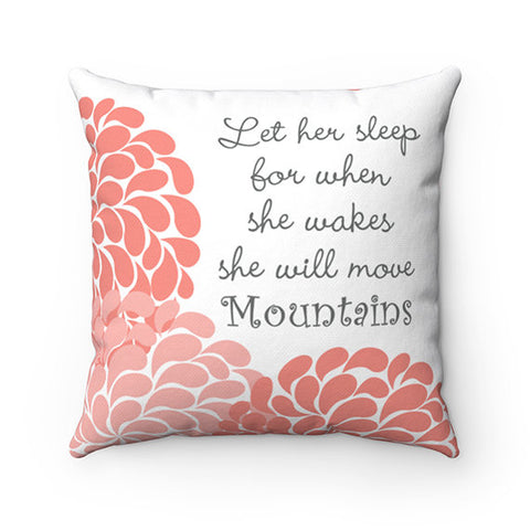 Nursery Decor, Coral Nursery Pillow, Nursery Throw Pillow COVER, Let Her Sleep Quote, Girl Nursery Bedding, Rocking Chair Pillow - PIL15