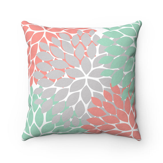 Coral Mint Pillow, Throw Pillow with Sayings Live Laugh Love, Living Room Decor, Accent Pillows, Flower Throw Pillow Cover - PIL11