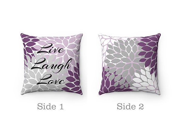 Throw Pillow COVERS with Words Live Laugh Love, Purple Throw Pillows, Decorative Pillows, Home Decor, Couch Pillows, Accent Pillows - PIL1