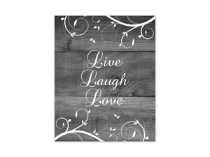 Gray & White Farmhouse Décor Scroll Wall Art - "Live Laugh Love" - HOME468