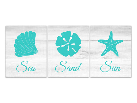 Aqua Beach House Decor, Ocean Bathroom Wall Art, Sun Sand Sea Nautical Decor, Beach Bedroom CANVAS or PRINTS, Guest Room Decor - HOME527