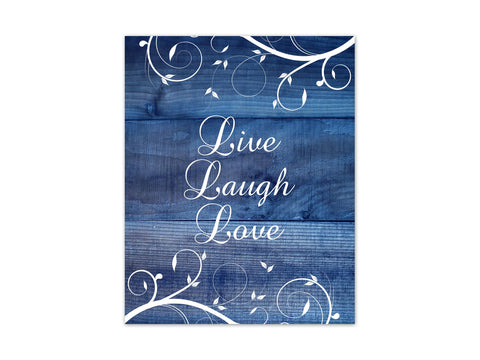 Blue & White Farmhouse Décor Scroll Wall Art - "Live Laugh Love" - HOME474