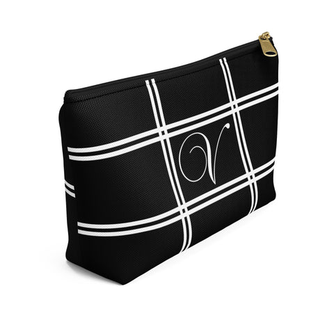 Monogram Makeup or Toiletry Bag - Black & White Block Stripes -PH22