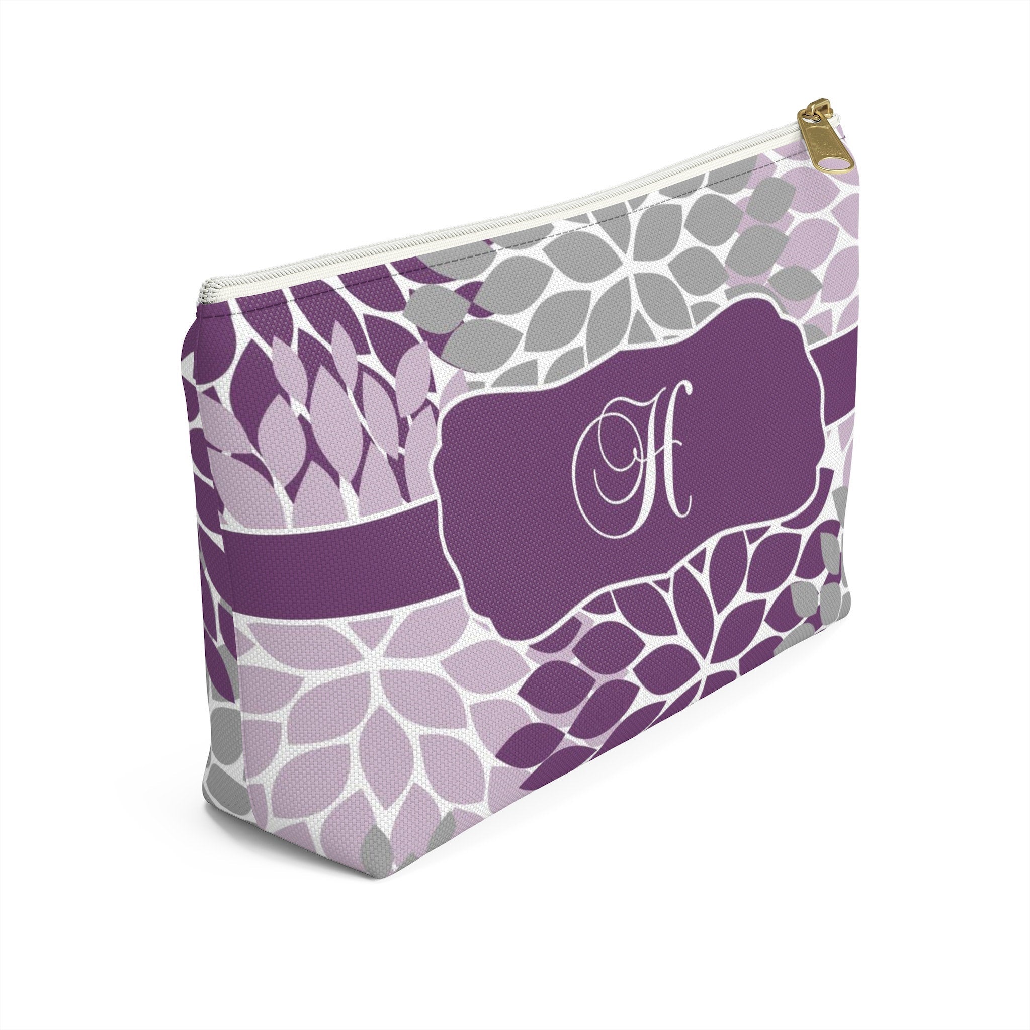 Personalized Makeup or Toiletry Bag - Purple & Gray Flower Burst -PH23