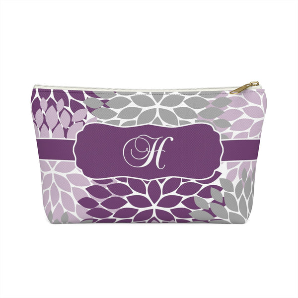 Personalized Makeup or Toiletry Bag - Purple & Gray Flower Burst -PH23