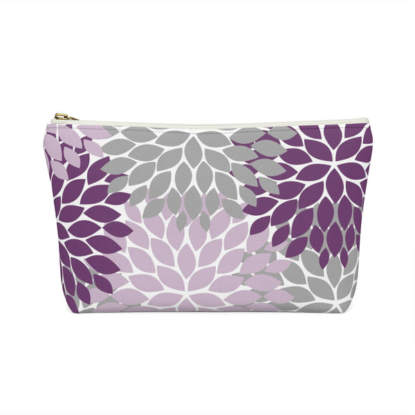 Personalized Makeup or Toiletry Bag - Purple & Gray Flower Burst -PH23