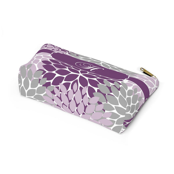 Personalized Makeup or Toiletry Bag - Purple & Gray Flower Burst -PH23