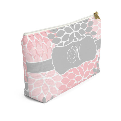 Personalized Makeup or Toiletry Bag - Pink & Gray Flower Burst -PH24