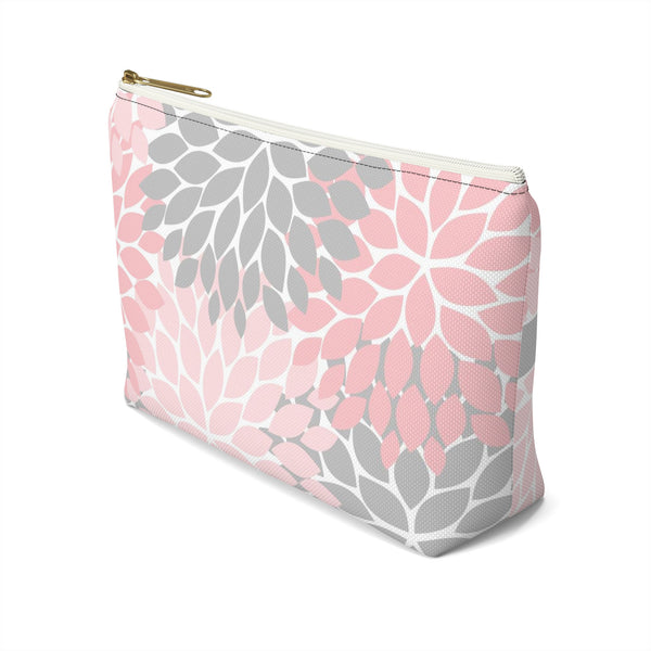Personalized Makeup or Toiletry Bag - Pink & Gray Flower Burst -PH24