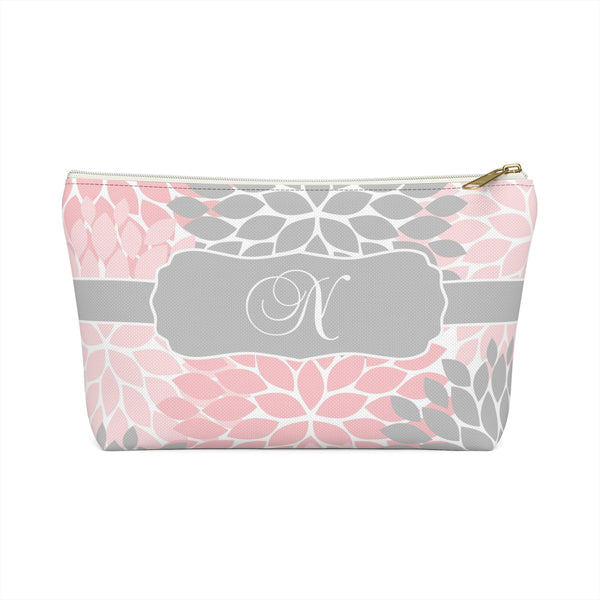 Personalized Makeup or Toiletry Bag - Pink & Gray Flower Burst -PH24