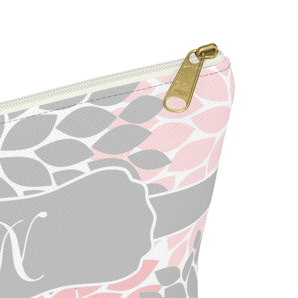 Personalized Makeup or Toiletry Bag - Pink & Gray Flower Burst -PH24
