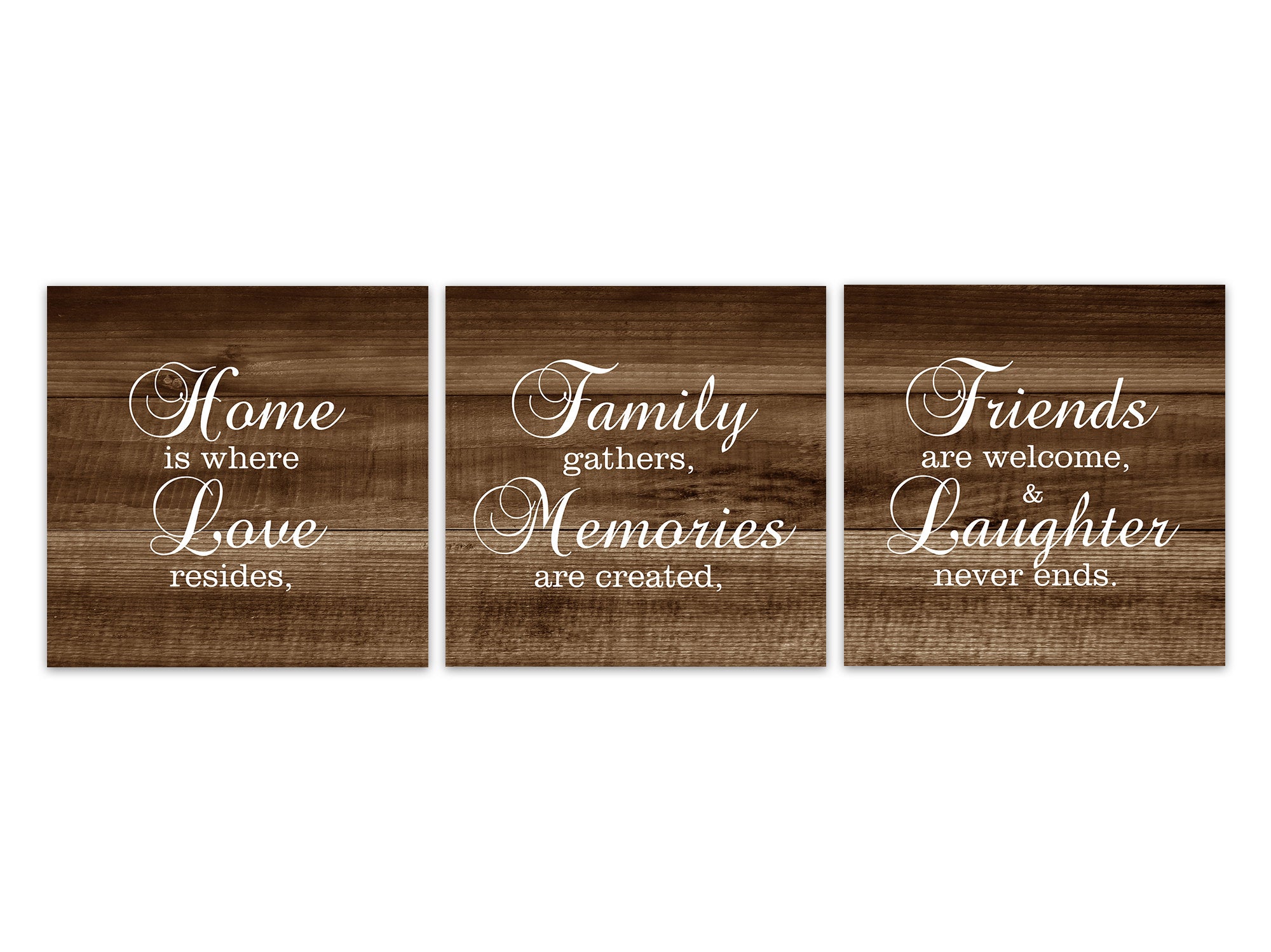 Brown Rustic Family Signs 3pc Square Wall Art "Home Is Where Love Resides" - HOME533