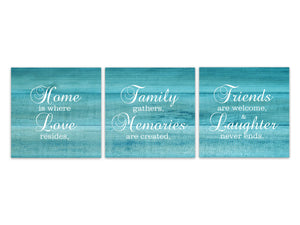 Aqua Farmhouse Family Signs 3pc Square Wall Art "Home Is Where Love Resides" - HOME534