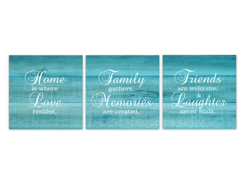 Aqua Farmhouse Family Signs 3pc Square Wall Art "Home Is Where Love Resides" - HOME534