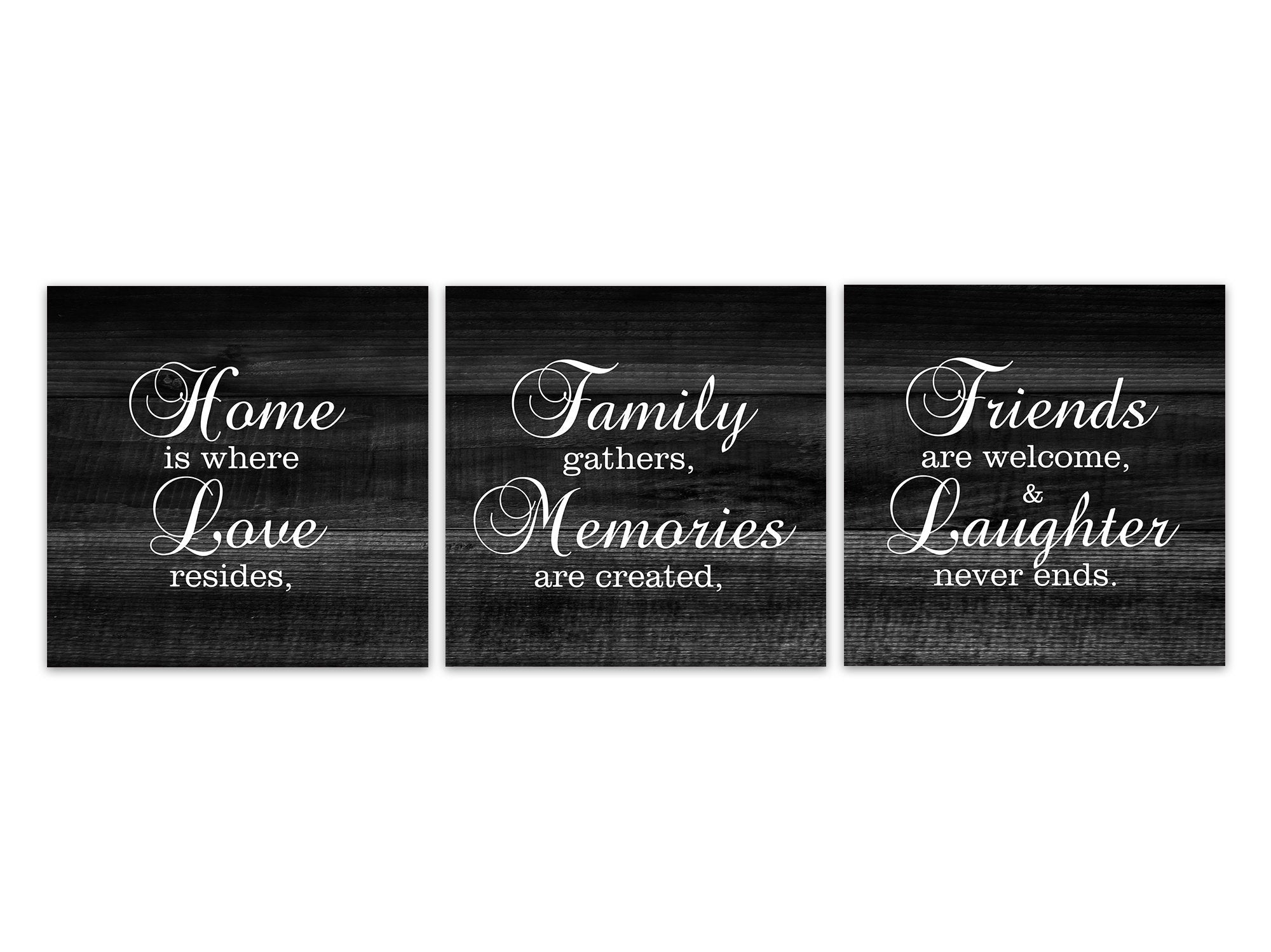 Black Farmhouse Family Signs 3pc Square Wall Art "Home Is Where Love Resides" - HOME536