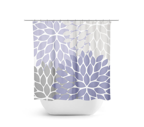 Lavender & Gray Flower Burst Fabric Shower Curtain - SHOWER73