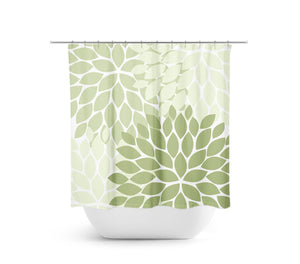 Shades of Green Flower Burst Fabric Shower Curtain - SHOWER74