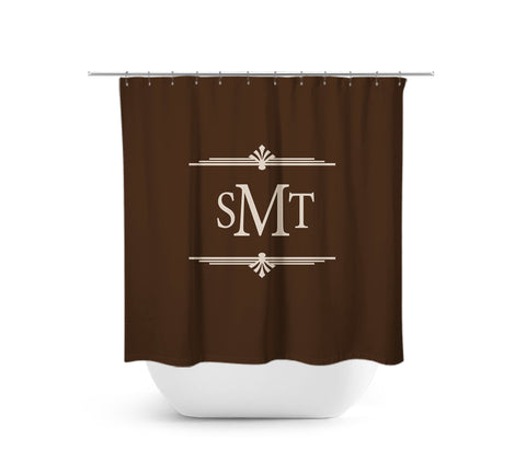 Personalized Brown & Tan Monogram Fabric Shower Curtain - SHOWER77