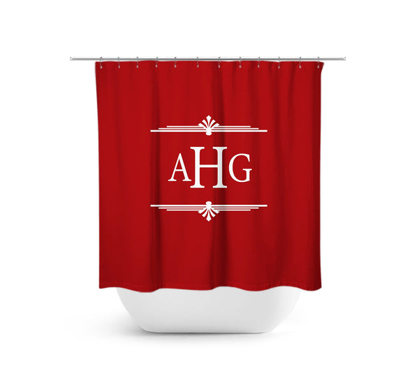Personalized Red & White Monogram Fabric Shower Curtain - SHOWER78