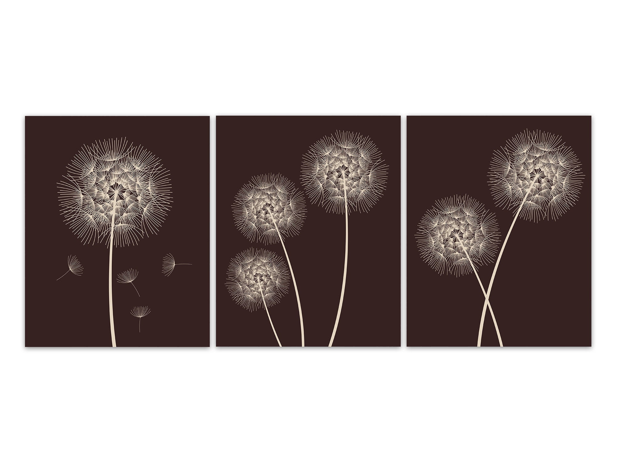 Brown Dandelion Wall Art PRINTS or CANVAS, Dandelion Home Decor, Brown Bedroom Art, Brown Tan Nursery, Dandelion Bathroom Decor - HOME499