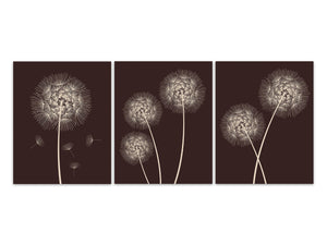 Brown Dandelion Wall Art PRINTS or CANVAS, Dandelion Home Decor, Brown Bedroom Art, Brown Tan Nursery, Dandelion Bathroom Decor - HOME499