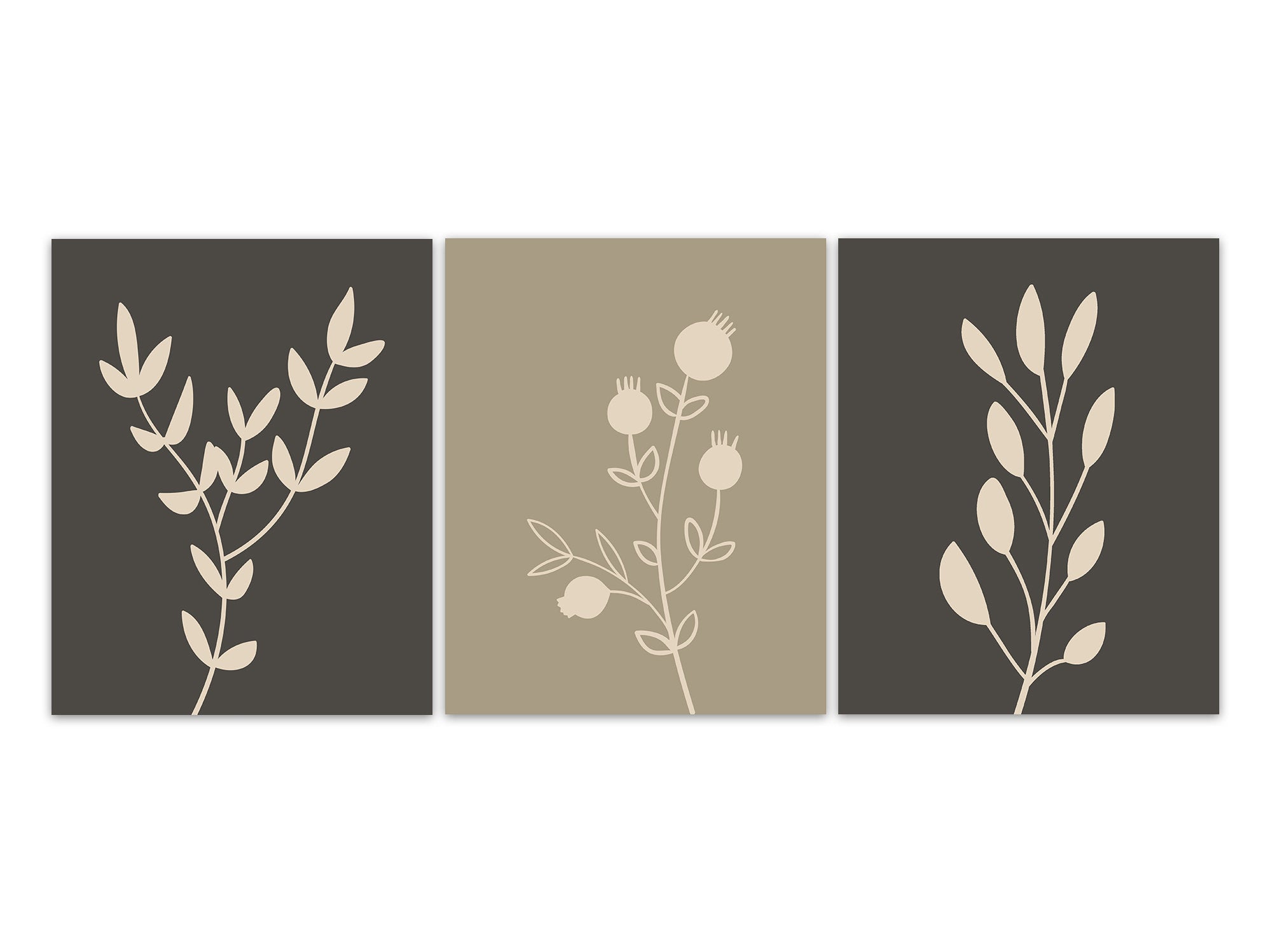 Gray and Tan Leaves Wall Art PRINTS or CANVAS, Modern Home Decor, Gray Bedroom Art, Gray Bathroom, Dorm Decor, Living Room Art - HOME501