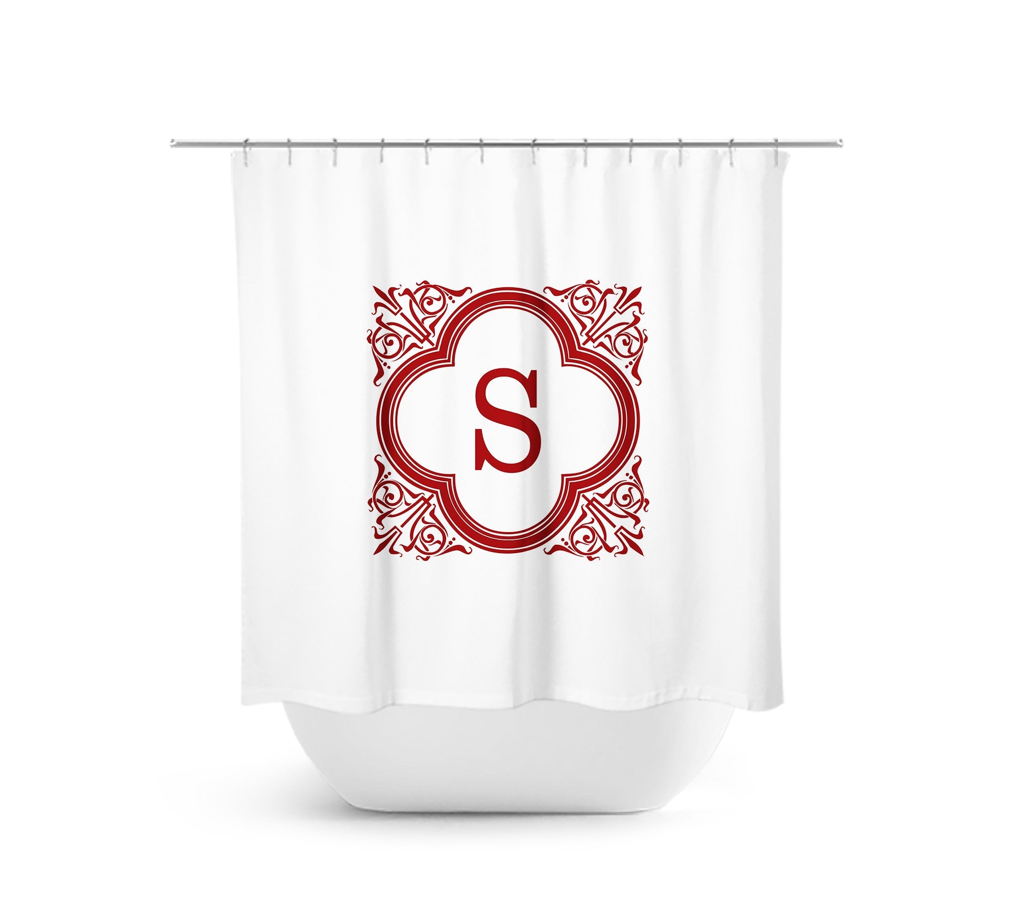 White and Red Monogram Shower Curtain - SHOWER83